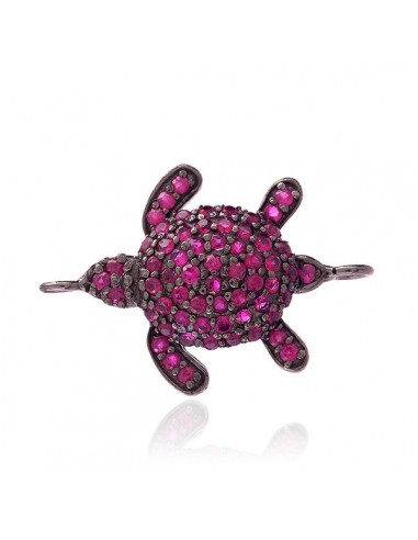 Pave Ruby Gemstone Vintage Turtle Connector Pendant 925 Sterling Silver Jewelry À commander