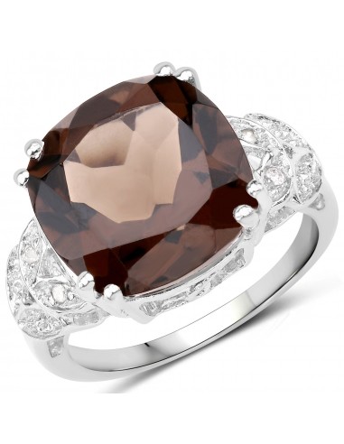 5.02 Carat Genuine Smoky Quartz & White Diamond .925 Sterling Silver Ring Venez découvrir notre 