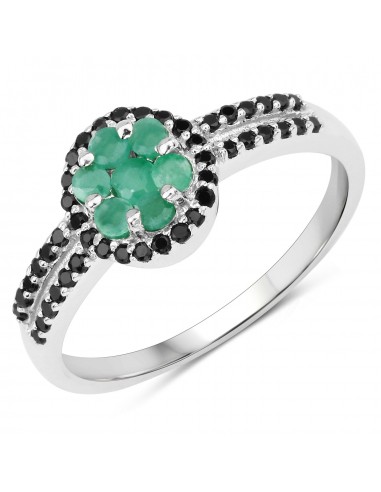 0.55 Carat Genuine Emerald and Black Spinel .925 Sterling Silver Ring l'achat 