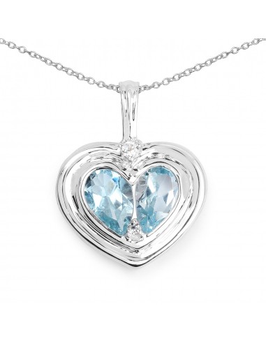 2.66 Carat Genuine Blue Topaz and White Topaz .925 Sterling Silver Pendant français