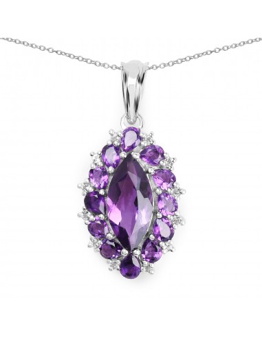 4.57 Carat Genuine Amethyst and White Topaz .925 Sterling Silver Pendant en stock