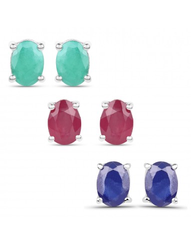 5.30 Carat Emerald, Glass Filled Ruby and Glass Filled Sapphire .925 Sterling Silver Earrings Toutes les collections ici