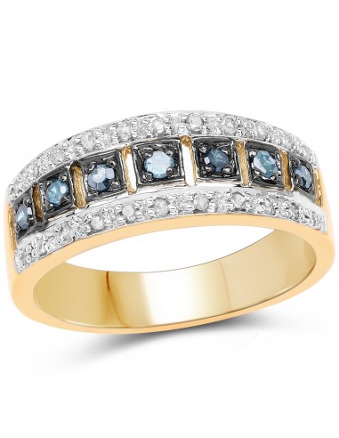 14K Yellow Gold Plated 0.27 Carat Genuine Blue Diamond and White Diamond .925 Sterling Silver Ring Voir les baskets