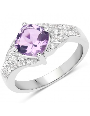 1.32 Carat Genuine Amethyst & White Topaz .925 Sterling Silver Ring JUSQU'A -70%! 