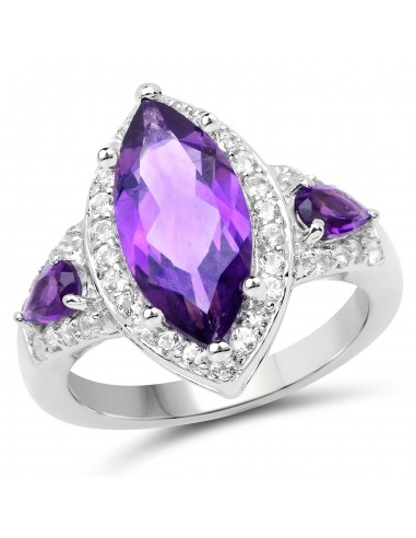 3.85 Carat Genuine Amethyst and White Topaz .925 Sterling Silver Ring destockage