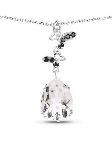 7.88 Carat Genuine Crystal Quartz and Black Spinel .925 Sterling Silver Pendant 50-70% off 