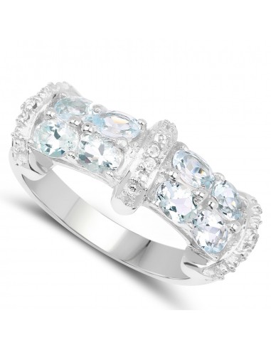 1.64 Carat Genuine Aquamarine and White Topaz .925 Sterling Silver Ring shop