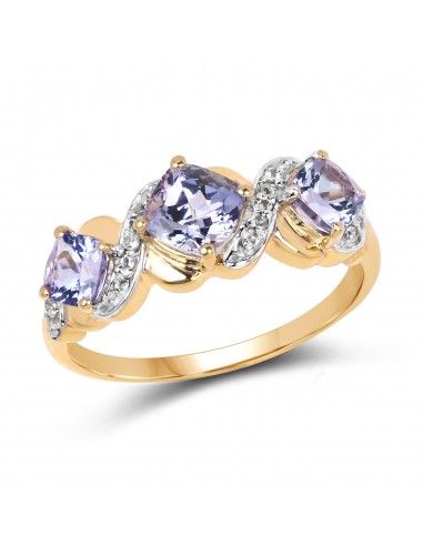 14K Yellow Gold Plated 1.20 Carat Genuine Tanzanite and White Topaz .925 Sterling Silver Ring 2024