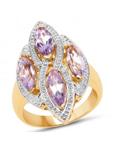 14K Yellow Gold Plated 3.00 Carat Genuine Pink Amethyst & White Diamond .925 Sterling Silver Ring Paris Déstockage Promo