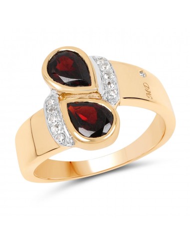 14K Yellow Gold Plated 1.85 Carat Genuine Garnet, White Topaz & White Diamond .925 Sterling Silver Ring france