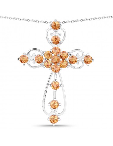 1.92 Carat Genuine Orange Sapphire .925 Sterling Silver Pendant brillant des détails fins