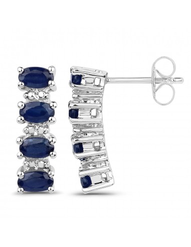 1.76 Carat Genuine Blue Sapphire .925 Sterling Silver Earrings Paris Déstockage Promo