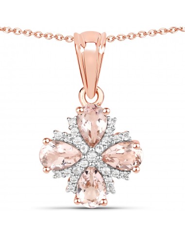 18K Rose Gold Plated 1.67 Carat Genuine Morganite and White Topaz .925 Sterling Silver Pendant commande en ligne