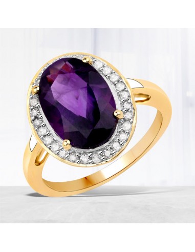 4.66 Carat Genuine Amethyst and White Diamond 14K Yellow Gold Ring livraison gratuite