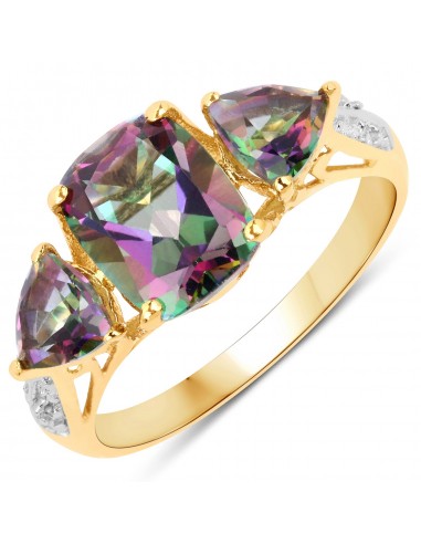 3.38 Carat Genuine Mystic Topaz, Rainbow Topaz and White Diamond .925 Sterling Silver Ring 2023