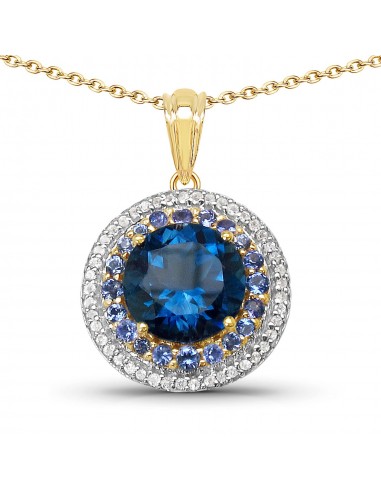 5.10 Carat Genuine London Blue Topaz, Tanzanite and White Topaz .925 Sterling Silver Pendant acheter