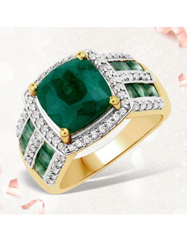 3.75 Carat Dyed Emerald, Emerald and White Topaz .925 Sterling Silver Ring à prix réduit toute l'année