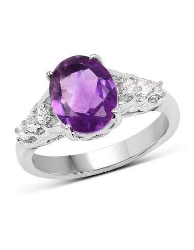 2.44 Carat Genuine Amethyst and White Topaz .925 Sterling Silver Ring offre 