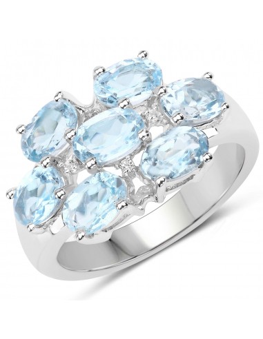 3.61 Carat Genuine  Blue Topaz and White Topaz .925 Sterling Silver Ring destockage