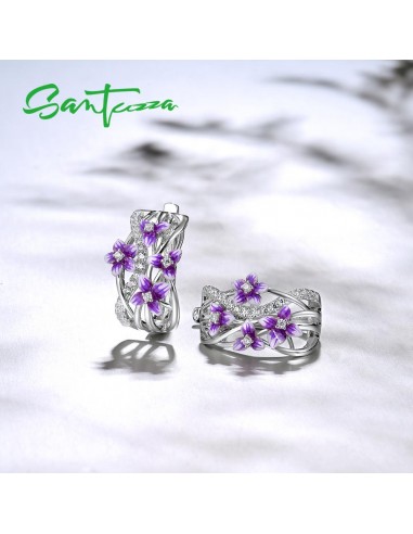 925 Sterling Silver Purple Enamel Flower Earrings for Women ou a consommer sur place