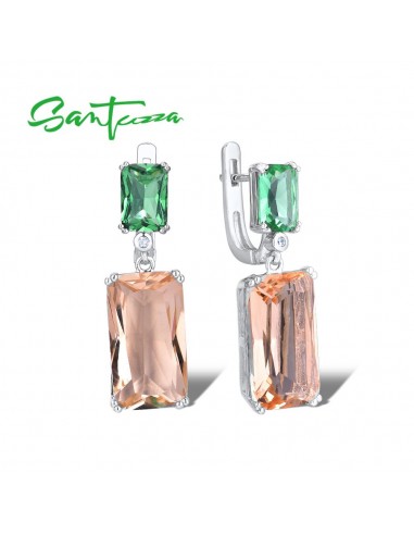 925 Sterling Silver Green Champagne Crystal Dangling Earrings for Women des créatures d'habitude