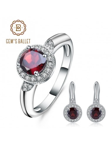 925 Sterling Silver Red Garnet Earrings and Ring Set for Women Venez découvrir notre 