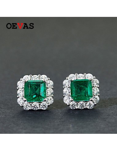 925 Sterling Silver Square Emerald Stud Earrings for Women livraison et retour toujours gratuits