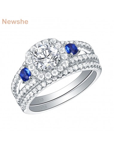 Sterling Silver Blue Zirconia Round Cut Engagement Ring Set for Women prix pour 