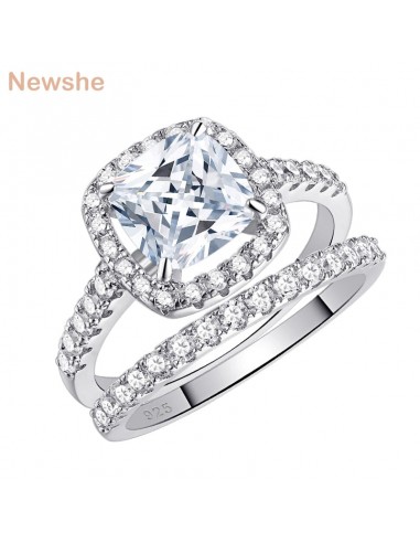 Sterling Silver 2.2 ctw Cushion Cut Cubic Zircon Engagement Ring Set for Women de votre