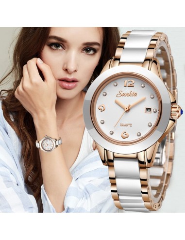 Rose Gold Stainless Steel Bracelet Quartz Watch for Women Faites des économies