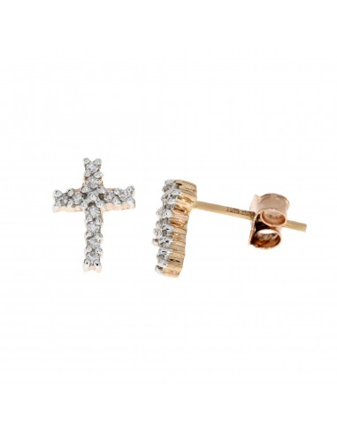 Genuine .04ct Diamond Cross Earrings 10KT Rose Gold de technologie