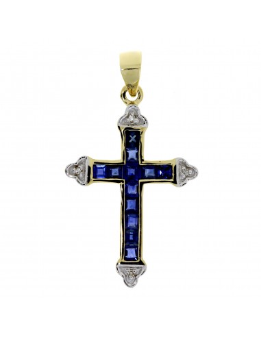 .75ct Sapphire Cross Religious Pendant 10KT Yellow Gold une grave pollution 