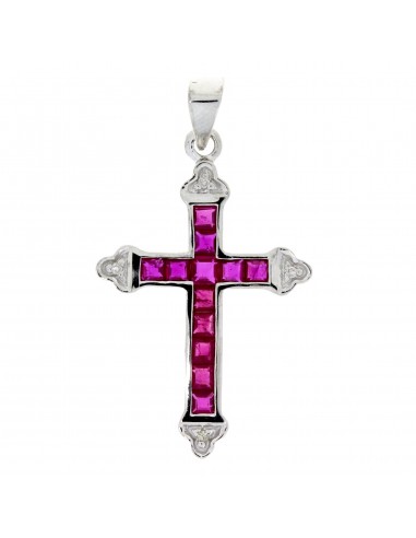 Ruby Diamond Cross Religious Pendant 10KT White Gold Comparez et commandez 