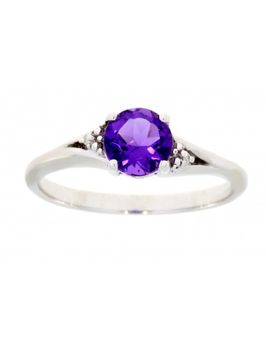 Genuine .71ct Amethyst Diamond Ring Sterling Silver soldes