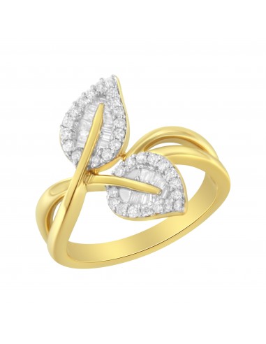 10K Yellow Gold 3/8 Cttw Round and Baguette-Cut Diamond Leaf Cocktail Ring - Size 7 (I-J Color, I1-I2 Clarity) l'achat 