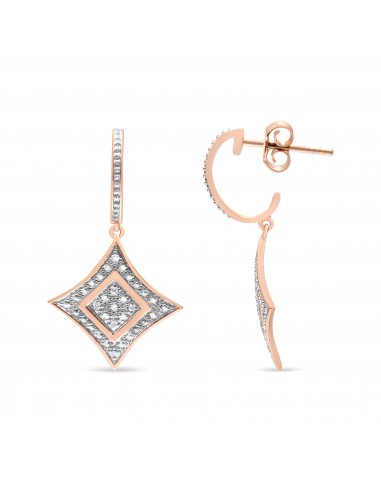 14K Rose Gold Plated .925 Sterling Silver Round-Cut Diamond Accent Dangle Rhombus Earrings (H-I Color, I2-I3 Clarity) pas cheres