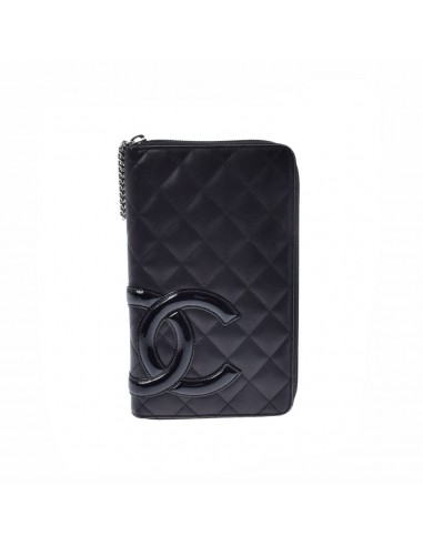 CHANEL Chanel Cambon Line Coco Mark Round Black / Ladies Lambskin Enamel Wallet à prix réduit toute l'année