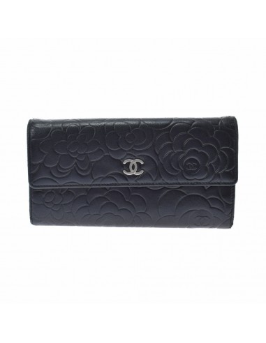 CHANEL Chanel Camellia Long Wallet Black Womens Calf Bi-Fold 2023