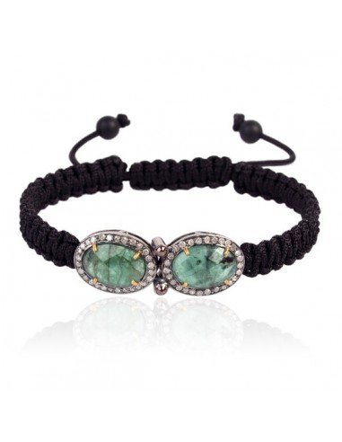 8.55 ct Emerald Black Onyx Diamond Gold Sterling Silver Macrame Bracelet Jewelry Amélioration de cerveau avec