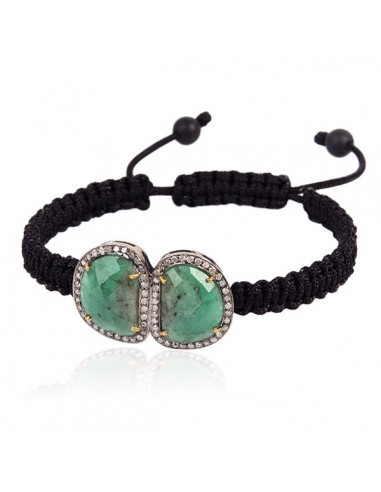 12.85ct Prong Set Emerald Onyx Diamond Macrame Bracelet Gold 925 Silver Jewelry l'achat 