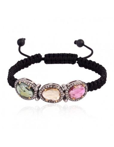 0.91ct Diamond 18kt Gold Sapphire Onyx Macrame Bracelet Sterling Silver Jewelry s'inspire de l'anatomie humaine