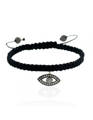 Handmade Macrame Evil Eye Bracelet 0.88Ct Pave Diamond Sterling Silver Jewelry 50% de réduction en Octobre 2024