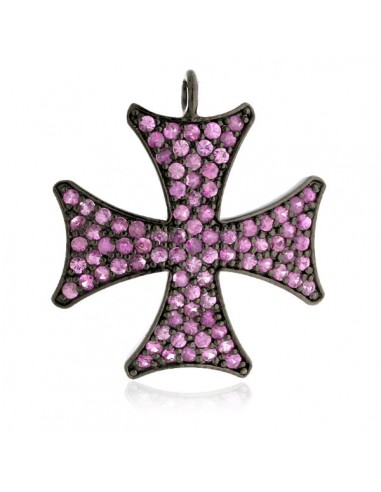 1.58 ct Pink Sapphire .925 Sterling Silver Cross Design Pendant Fashion Jewelry basket pas cher