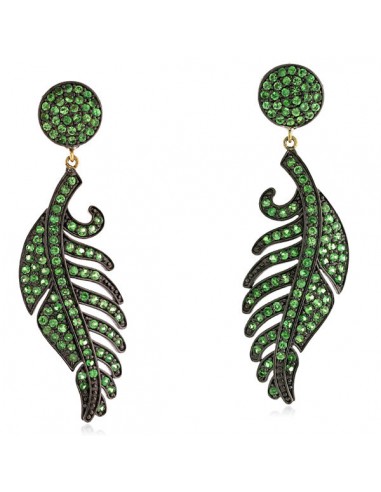 Pave Tsavorite Leaf Dangle Earrings 14k Gold Sterling Silver Handmade Jewelry Comparez et commandez 