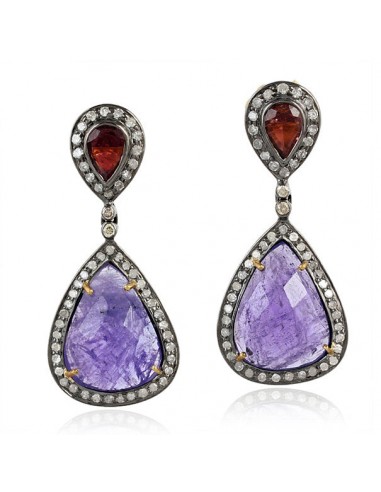 14.05 ct Gemstone Silver Diamond 18k Gold Victorian Look Dangle Earrings Jewelry une grave pollution 