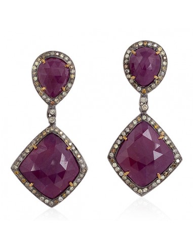 26.6ct Ruby & Diamond Dangle Earrings 18k Gold Sterling Silver Jewelry Les êtres humains sont 