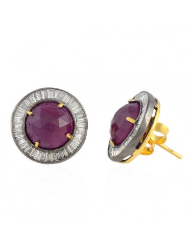 1.42ct Diamond Ruby 18k Gold 925 Sterling Silver Stud Earring Jewelry meilleur choix