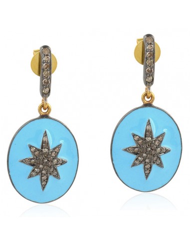 0.32 ct Diamond 18k Gold 925 Sterling Silver Star Dangle Earrings Enamel Jewelry 2023