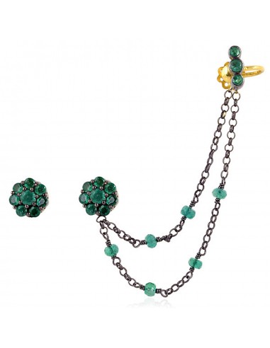 2.93ct Emerald Beads Cuff Earrings 18k Gold 925 Sterling Silver Jewelry brillant des détails fins