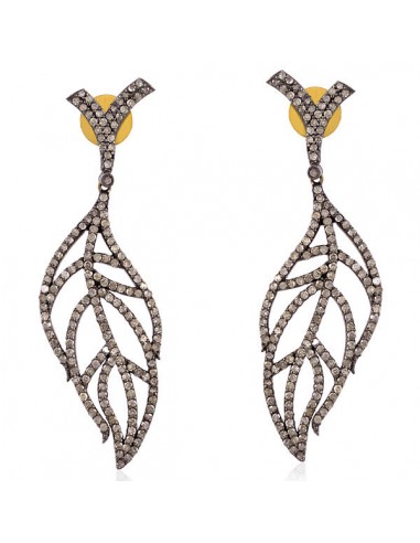 14k Gold 3.27ct Diamond Leaf Style Dangle Earrings 925 Sterling Silver Jewelry vous aussi creer 